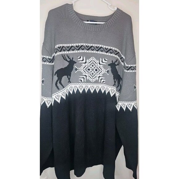 King Size Men Holiday Winter Reindeer Snowflake Classic Black White Sweater 5X - Picture 1 of 14